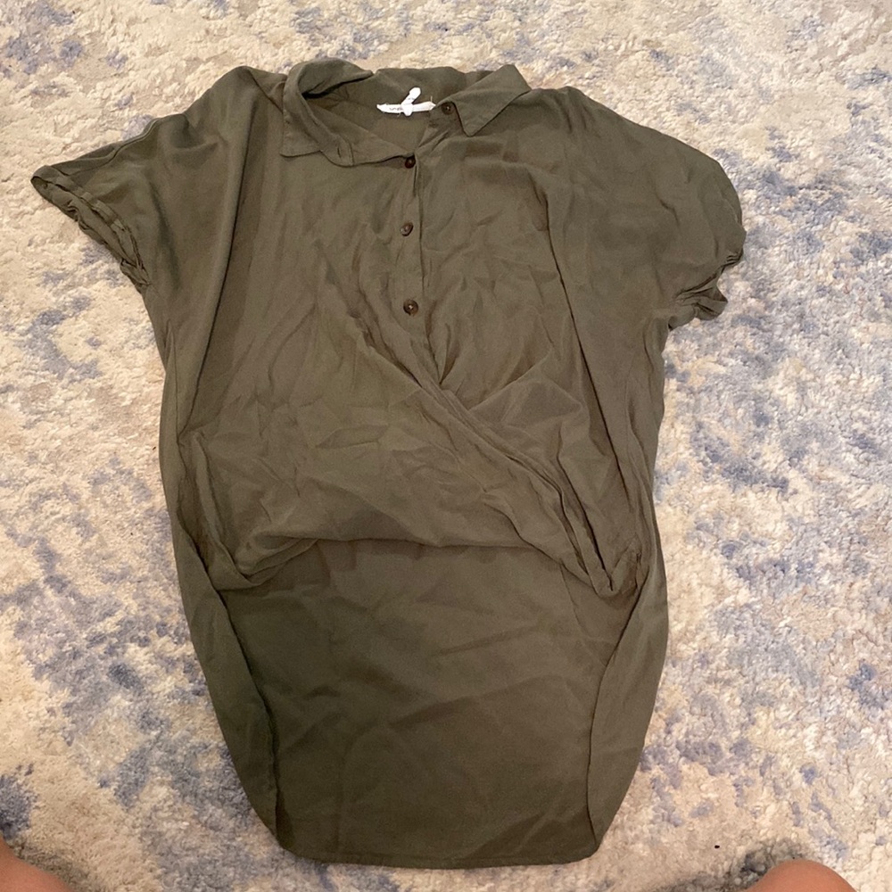 Olive green High low BCBG button front top size medium